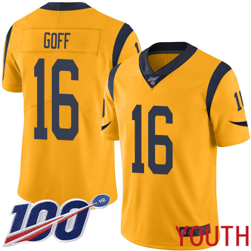 Los Angeles Rams Limited Gold Youth Jared Goff Jersey NFL Football #16 100th Season Rush Vapor Untouchable